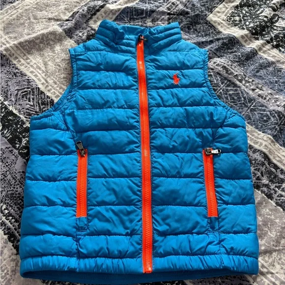 Polo by Ralph Lauren Toddler Puffer Vest in Blue with Orange Accents 2T